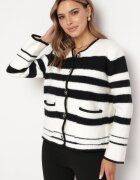 elsa.m by may Cardigan Alb din Viscoză cu Nasturi în Stil Retro în Dungi Alarnora