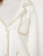 elsa.m by may Cardigan Alb Lung din Viscoză cu Fir Sclipitor și Nasturi Perlați Naarriel