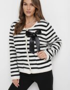elsa.m by may Cardigan Alb-Negru din Viscoză cu Dungi Decorat cu o Fundă Alathea