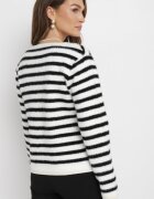 elsa.m by may Cardigan Alb-Negru din Viscoză cu Dungi Decorat cu o Fundă Alathea
