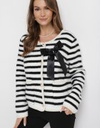 elsa.m by may Cardigan Alb-Negru din Viscoză cu Dungi Decorat cu o Fundă Alathea