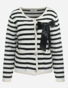elsa.m by may Cardigan Alb-Negru din Viscoză cu Dungi Decorat cu o Fundă Alathea