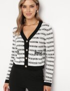 elsa.m by may Cardigan Alb-Negru Încheiat cu Nasturi Decorat cu Inscripții Raeliana