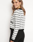 elsa.m by may Cardigan Alb-Negru Încheiat cu Nasturi Decorat cu Inscripții Raeliana