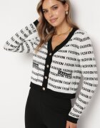 elsa.m by may Cardigan Alb-Negru Încheiat cu Nasturi Decorat cu Inscripții Raeliana