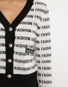 elsa.m by may Cardigan Alb-Negru Încheiat cu Nasturi Decorat cu Inscripții Raeliana