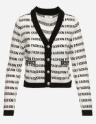 elsa.m by may Cardigan Alb-Negru Încheiat cu Nasturi Decorat cu Inscripții Raeliana