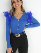elsa.m by may Cardigan Albastru cu Pene și Perle Mirnije