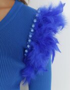 elsa.m by may Cardigan Albastru cu Pene și Perle Mirnije
