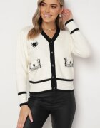 elsa.m by may Cardigan Bej deschis din Viscoză cu Aplicație Inimă și Buzunare cu Perle Aradhya
