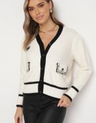 elsa.m by may Cardigan Bej deschis din Viscoză cu Aplicație Inimă și Buzunare cu Perle Aradhya
