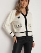 elsa.m by may Cardigan Bej deschis din Viscoză cu Aplicație Inimă și Buzunare cu Perle Aradhya