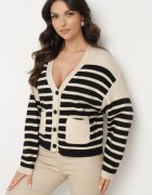 elsa.m by may Cardigan Bej deschis din Viscoză cu nasturi și model în dungi Cilire