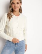 elsa.m by may Cardigan Bej Deschis din Viscoză cu Perle Mici și Relief Cu Sclipici Haririda