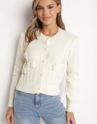 elsa.m by may Cardigan Bej Deschis din Viscoză cu Perle Mici și Relief Cu Sclipici Haririda