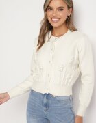 elsa.m by may Cardigan Bej Deschis din Viscoză cu Perle Mici și Relief Cu Sclipici Haririda