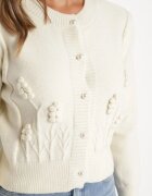 elsa.m by may Cardigan Bej Deschis din Viscoză cu Perle Mici și Relief Cu Sclipici Haririda