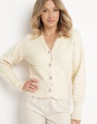 elsa.m by may Cardigan bej din vâscoză cu nervuri și dungi orizontale Mioriana