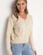 elsa.m by may Cardigan Bej din viscoză Decorat cu aplicații în formă de flori cu perle Gemilena