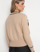 elsa.m by may Cardigan Bej închis Viscoză încheiat cu nasturi cu paiete aplicații și zirconii Evalo