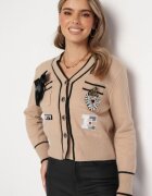 elsa.m by may Cardigan Bej închis Viscoză încheiat cu nasturi cu paiete aplicații și zirconii Evalo