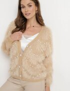 elsa.m by may Cardigan Bej Pufos cu Circonii și Perle Alarena