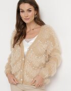 elsa.m by may Cardigan Bej Pufos cu Circonii și Perle Alarena