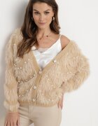elsa.m by may Cardigan Bej Pufos cu Circonii și Perle Alarena