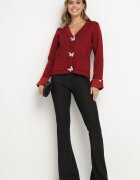 elsa.m by may Cardigan Bordo din viscoză cu buzunare cu mâneci rulate și nasturi în formă de fluturi Wiledi