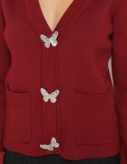 elsa.m by may Cardigan Bordo din viscoză cu buzunare cu mâneci rulate și nasturi în formă de fluturi Wiledi