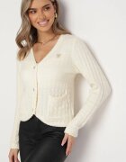 elsa.m by may Cardigan de viscoză bej deschis cu bordură împletită broșă și nasturi bijuterie Heerkani