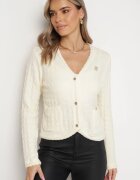 elsa.m by may Cardigan de viscoză bej deschis cu bordură împletită broșă și nasturi bijuterie Heerkani