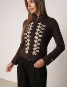 elsa.m by may Cardigan din vâscoză cu fermoar cu guler tip tunică și aplicație în stil napoleonic Elegancia Maro