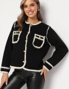 elsa.m by may Cardigan Elegant Negru cu Nasturi Decorat cu Paspoal și Nituri Irilanea