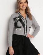 elsa.m by may Cardigan Gri din vâscoză cu Aplicații și Panglică Gudesa
