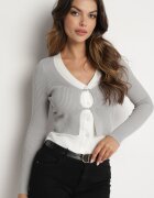 elsa.m by may Cardigan Gri Reiat cu Vâscoză Încheiat cu Copci Metalice Irivanes