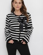 elsa.m by may Cardigan Negru-Alb din Viscoză cu Dungi Decorat cu Fundiță Alathea
