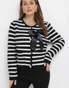 elsa.m by may Cardigan Negru-Alb din Viscoză cu Dungi Decorat cu Fundiță Alathea