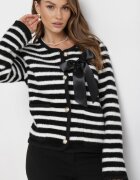 elsa.m by may Cardigan Negru-Alb din Viscoză cu Dungi Decorat cu Fundiță Alathea