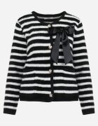 elsa.m by may Cardigan Negru-Alb din Viscoză cu Dungi Decorat cu Fundiță Alathea