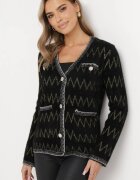 elsa.m by may Cardigan Negru cu Fir Metalic și Zirconii Siqolo