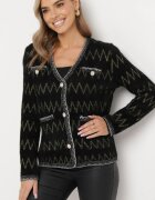 elsa.m by may Cardigan Negru cu Fir Metalic și Zirconii Siqolo