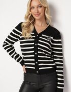 elsa.m by may Cardigan Negru cu Nasturi din Viscoză cu Dungi Nirtissa