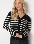 elsa.m by may Cardigan Negru cu Nasturi din Viscoză cu Dungi Nirtissa