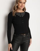 elsa.m by may Cardigan Negru cu Vâscoză cu Nasturi din Material Reiat Pinnasia