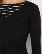 elsa.m by may Cardigan Negru cu Vâscoză cu Nasturi din Material Reiat Pinnasia