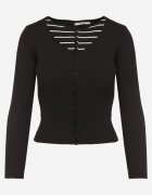 elsa.m by may Cardigan Negru cu Vâscoză cu Nasturi din Material Reiat Pinnasia