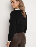 elsa.m by may Cardigan Negru cu Vâscoză în Stil Retro Decorat cu Legătură și Nasturi Eleganți Selimi