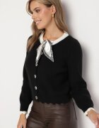 elsa.m by may Cardigan Negru cu Vâscoză în Stil Retro Decorat cu Legătură și Nasturi Eleganți Selimi