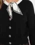 elsa.m by may Cardigan Negru cu Vâscoză în Stil Retro Decorat cu Legătură și Nasturi Eleganți Selimi